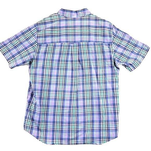 CHAPS Mens Plaid Short Sleeve Button Down Shirt Cotton Polyester Blend Size L - Picture 2 of 15